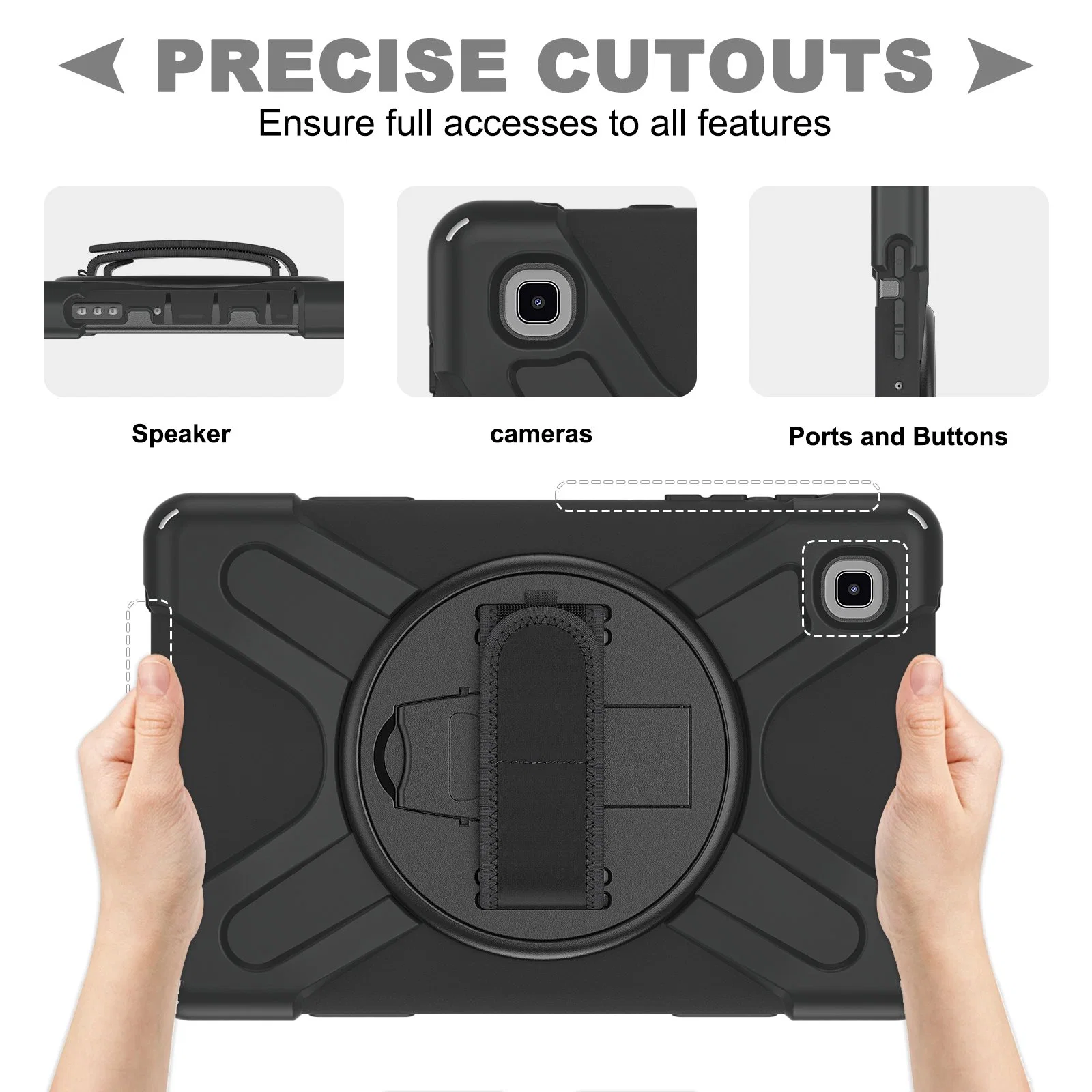 Heavy Duty Shockproof PC + Silicone Cover with 360 Degree Swivel Kickstand Handle Hand Grip & Shoulder Strap for Samsung Galaxy Tab A7 Lite 8.7-Inch