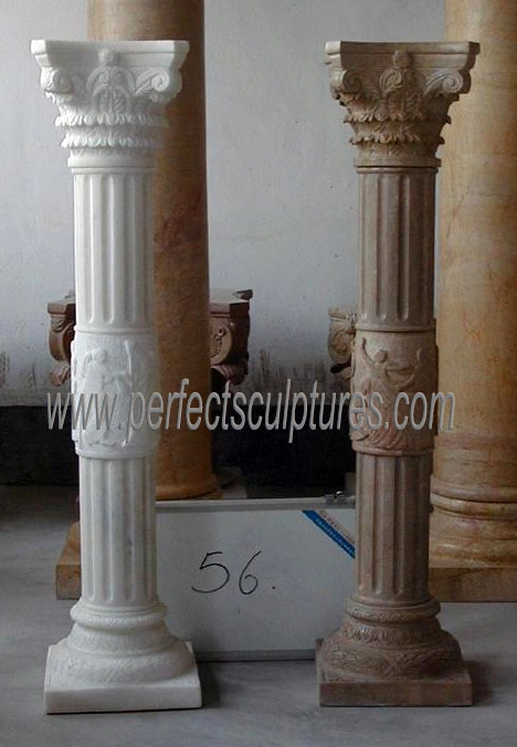 Customize Natural Marble Stone Column Roman Corinthian Pillar (QCM097)