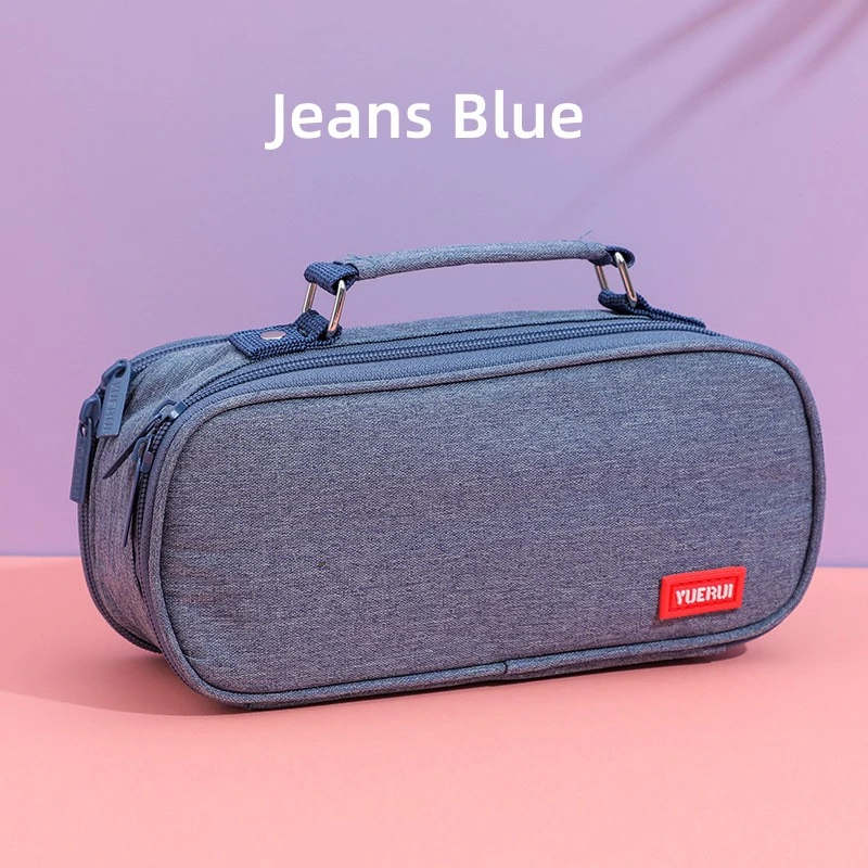 Lápis de pano Jeans Blue Oxford, colorido e grande, para armazenamento Bolsa para canetas com organizador de bolsas Zipper de grande capacidade