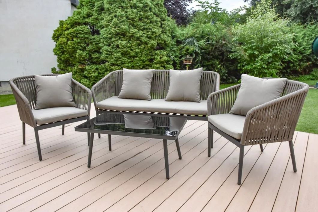 Ensemble de 5 pièces de canapé, chaise et table en corde pour patio extérieur avec coussins pour café et restaurant