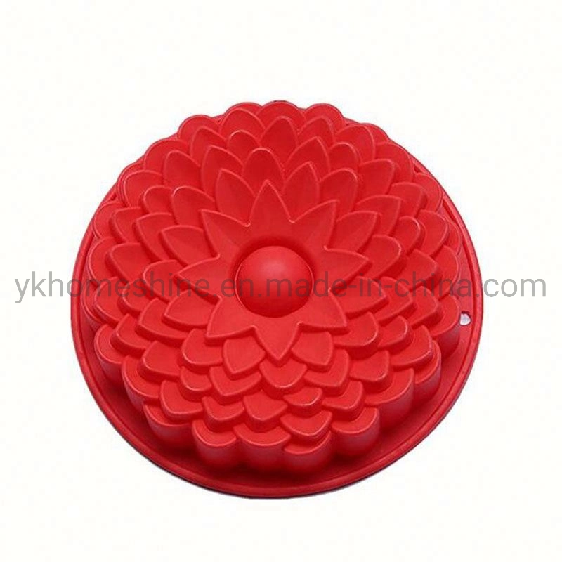 China Manufacture Big Size Round Shape Chrysanthemum Sunflower Silicon Cake Pan Mold