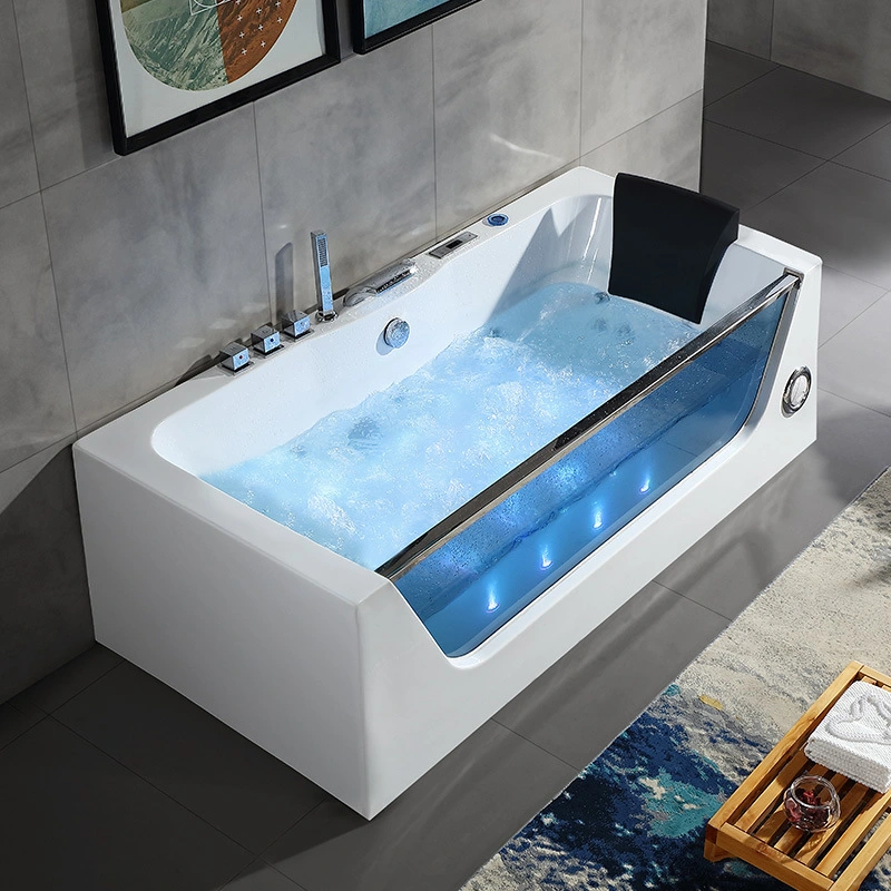 Woma Hot Sell Whirlpool Massage Bathtub with Blue Glass (Q408)