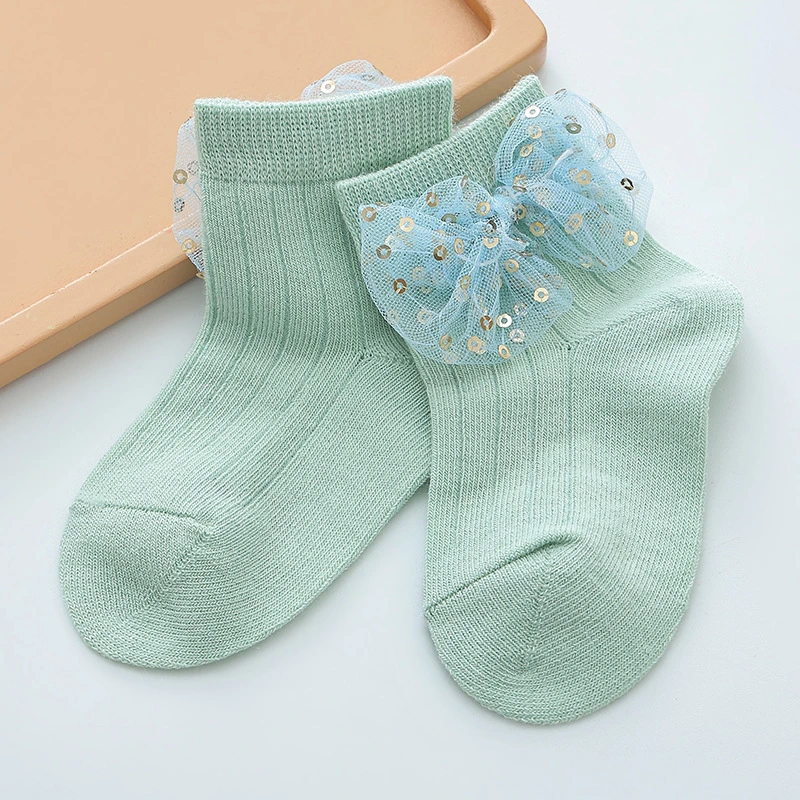 The Four Seasons Wear 0-2 Years Baby Girls Cotton Princess Socks with Beautiful Bow and Sequin