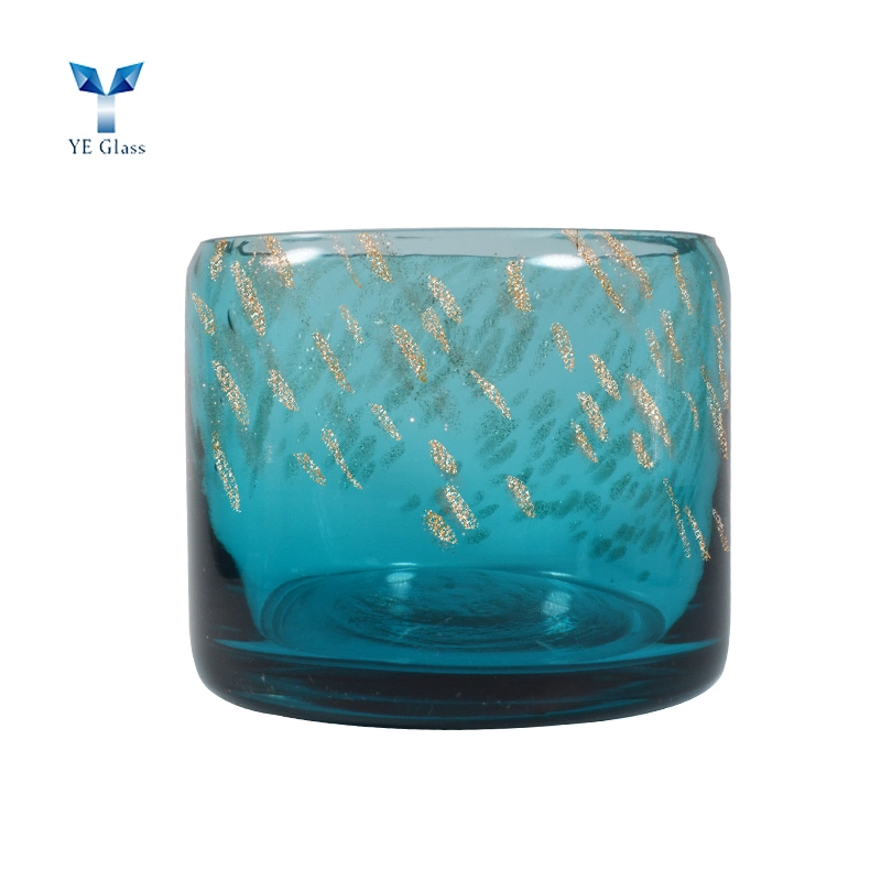 Blue Glass Candle Cups Luxury Decoration Glass Cylinder Candle Holder