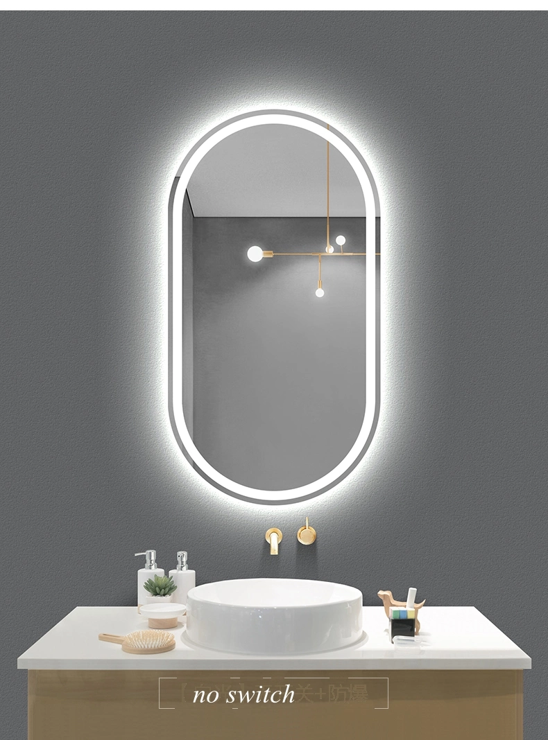 Ovo Oval casa prateados contínuo sem caixilho LED decorativas de parede espelho inteligente