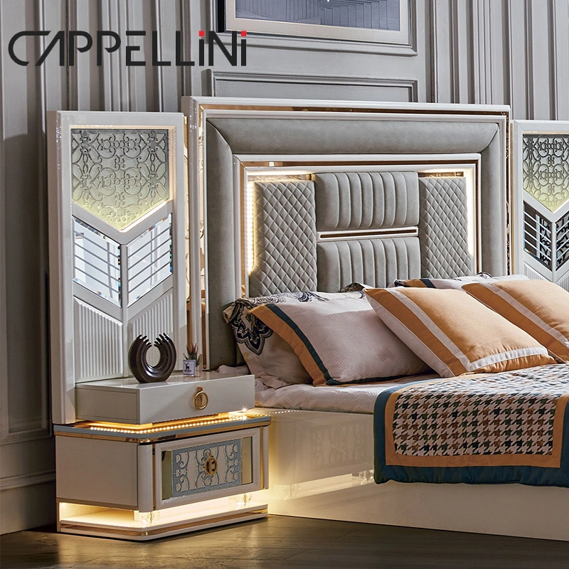 Ensemble de chambre d'hôtel en bois de luxe moderne en cuir de taille king, mobilier de chambre en bois pour la maison.