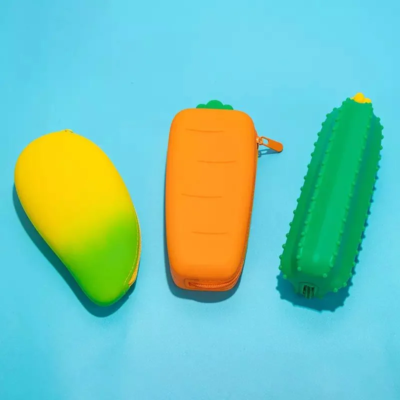 Silicone Creative Gift Waterproof Orange Color Carrot Zip Pencil Pouch Case Box