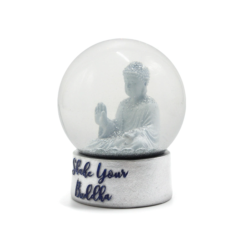 Glass Water Globe Resin Buddha Snow Globe with Gold Flakes