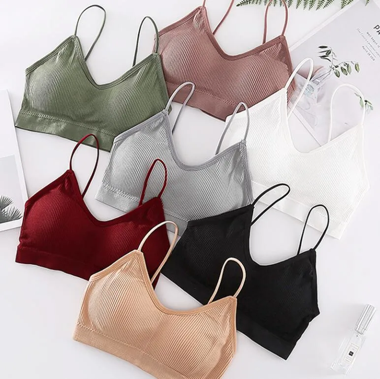 Women V Neck Padded Seamless Elastic Straps Bralettes Sleeping Bra