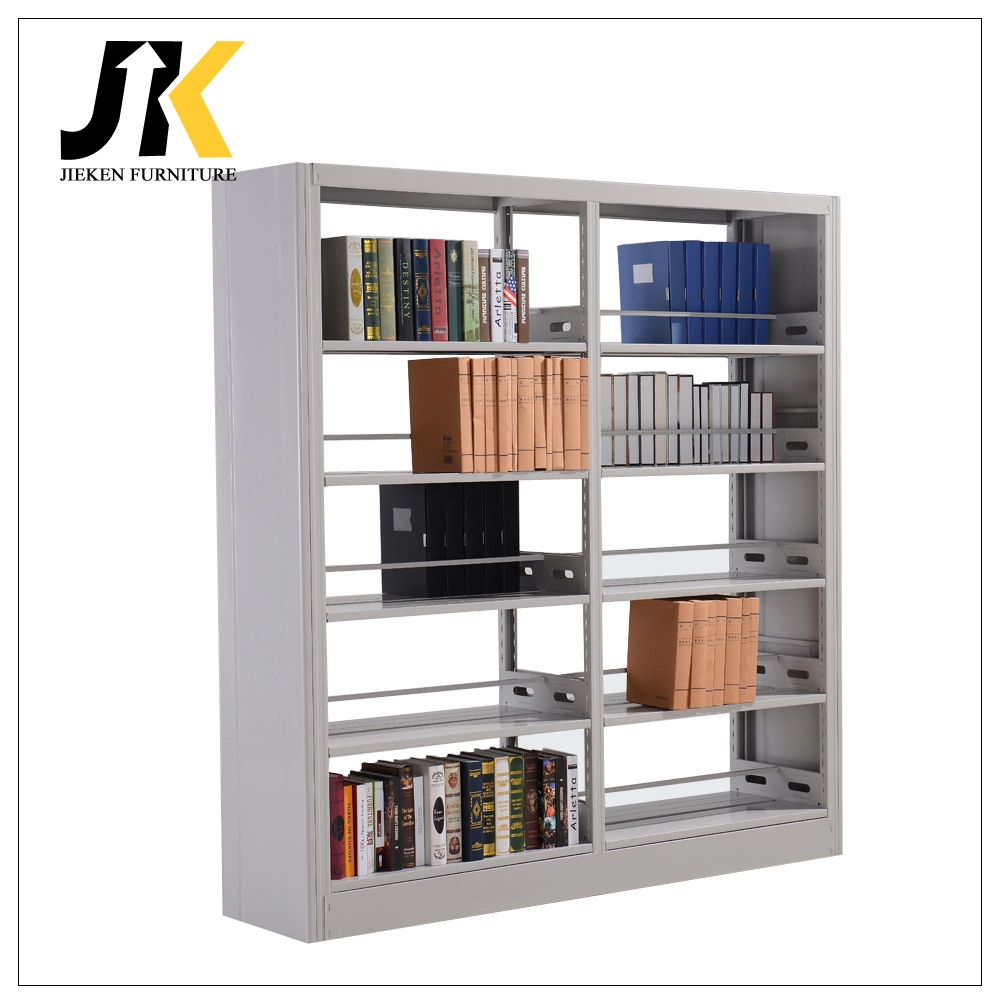 Office Furniture Double-Sided Steel-Wood Floor Bookcase Free-Standing Bookshelf