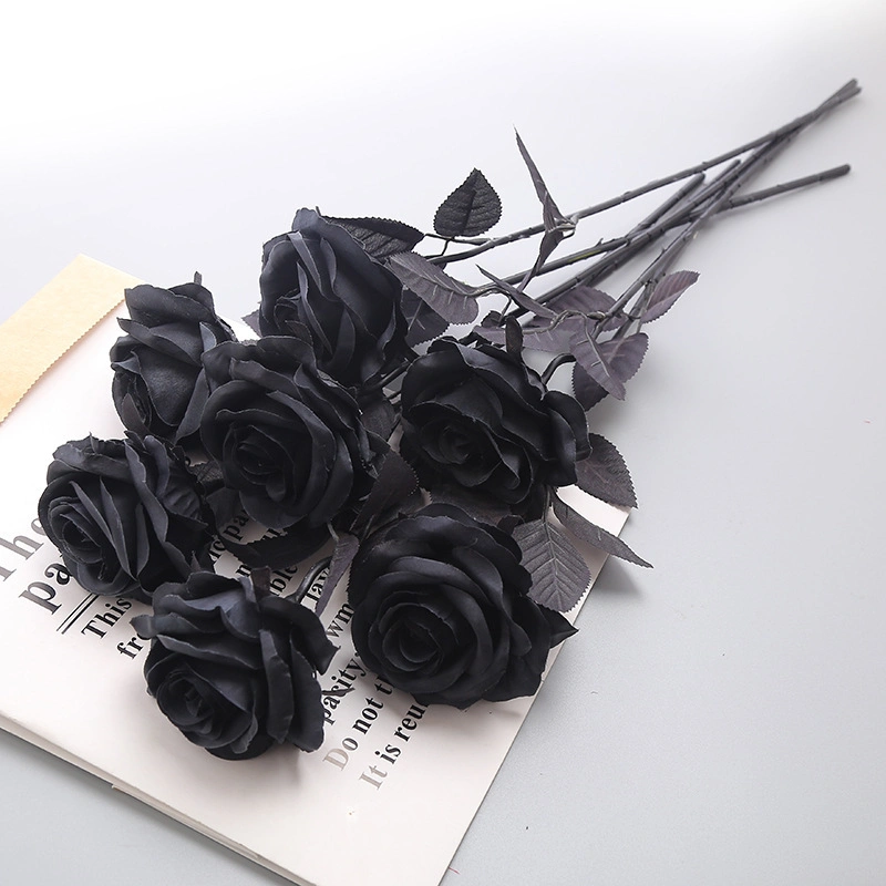 Nueva Venta caliente sola Rosa Negra Bulk de la boda de seda decorativa Flores artificiales de la flor de la tarta de rosa en bulto