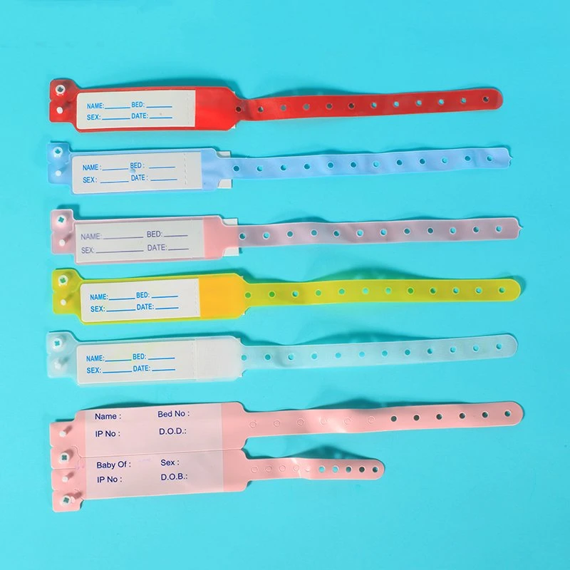 Изделия медицинские изделия водонепроницаемые ПВХ ID Браслеты Медицинские браслеты Идентификация браслетов Ленточные одноразовые медицинские браслеты для взрослых и новорожденных