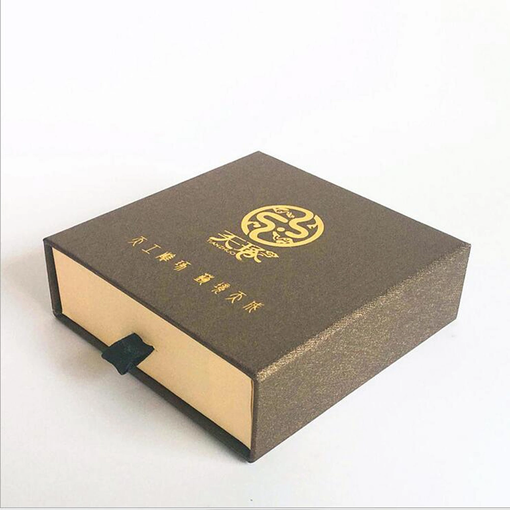 Qingdao Factory Metallic Effiects Rigid Cardboard Drawer Box with Ribbon for Perfume