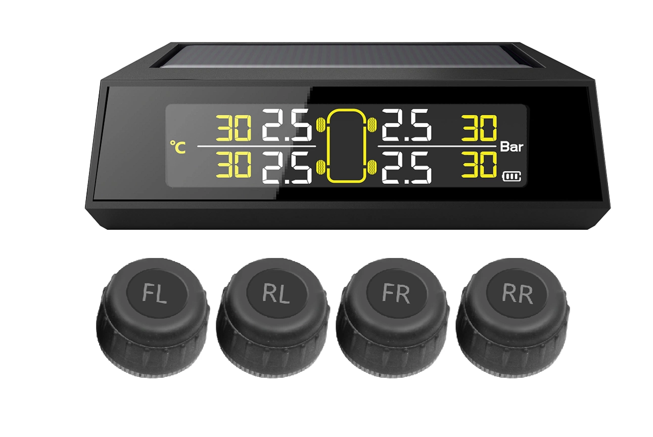 La energía solar coche alarma de presión de neumáticos Sistema de seguridad automática Monitor de presión de neumáticos TPMS Sensor de aviso de temperatura