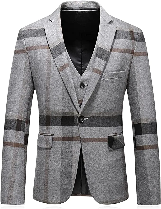 Can Custom Men&prime; S Grey Plaid Suit / Elegant and Comfortable Formal Apparel for Business and Leisure Occasions Aoshi Blazer