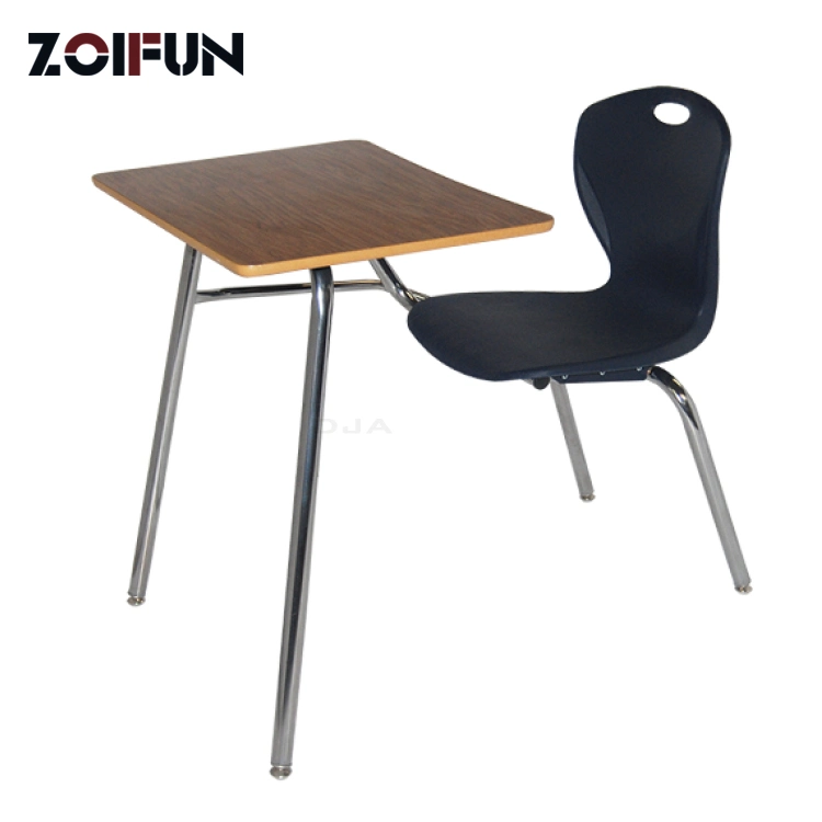 Single School Desk and Chair/School Furniture Set/ Chair with Writing Pad and Wheels Mobile