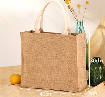 Large Waterproof Custom Linen Jute Burlap Canvas Tote Shopping Bag