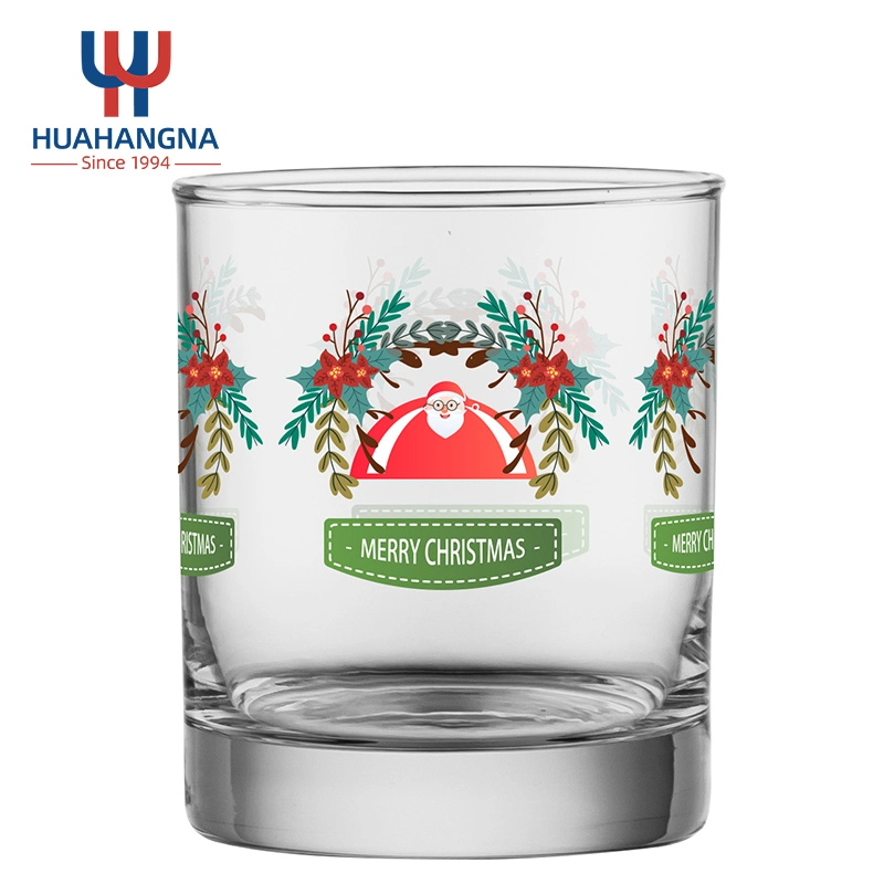 Bar Custom Printing 10oz Heavy Base Decorative Cocktail Whiskey Barware for Christmas Festival