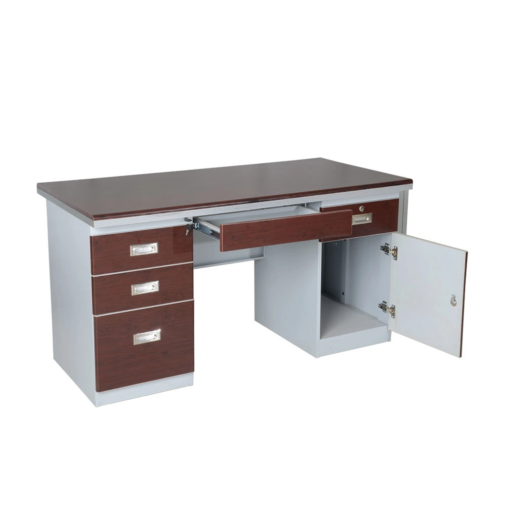 Double Pedestal Durable Wooden MDF Surface Office Computer Desks, Steel Desk