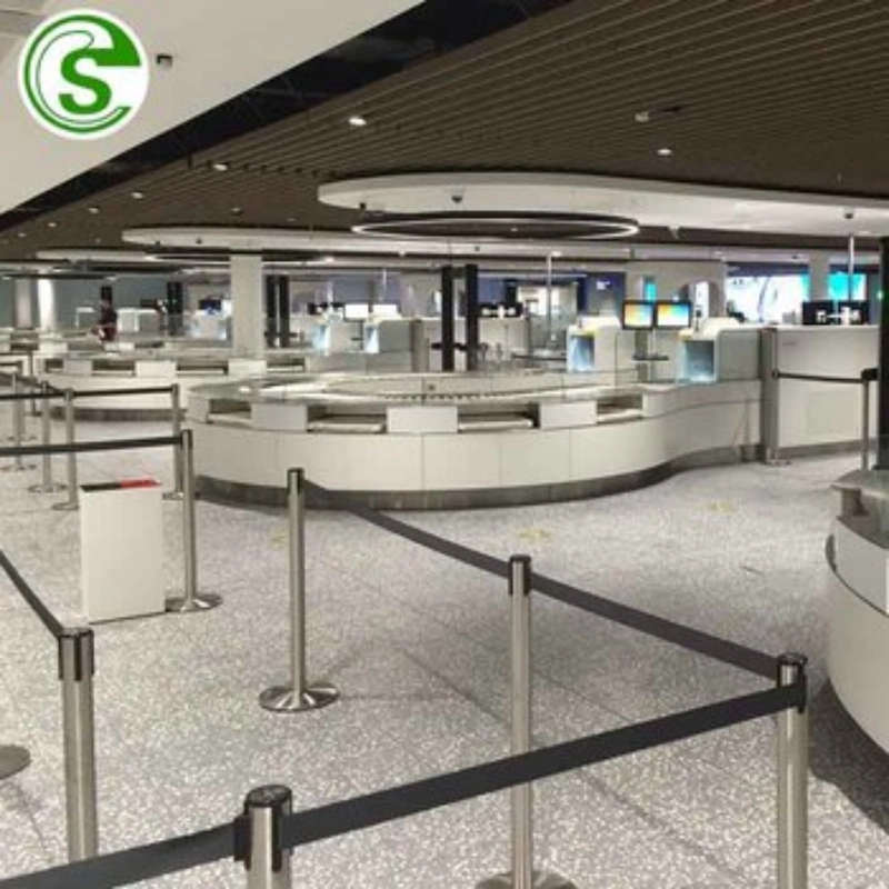 Polished Stainless Steel Crowd Control Stanchion with Retractable Belt Barrier