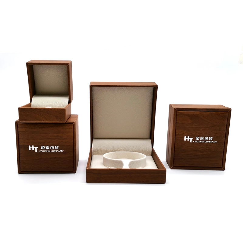 Premium Wood Grain Paper Jewelry Box with Gold Foil Logo