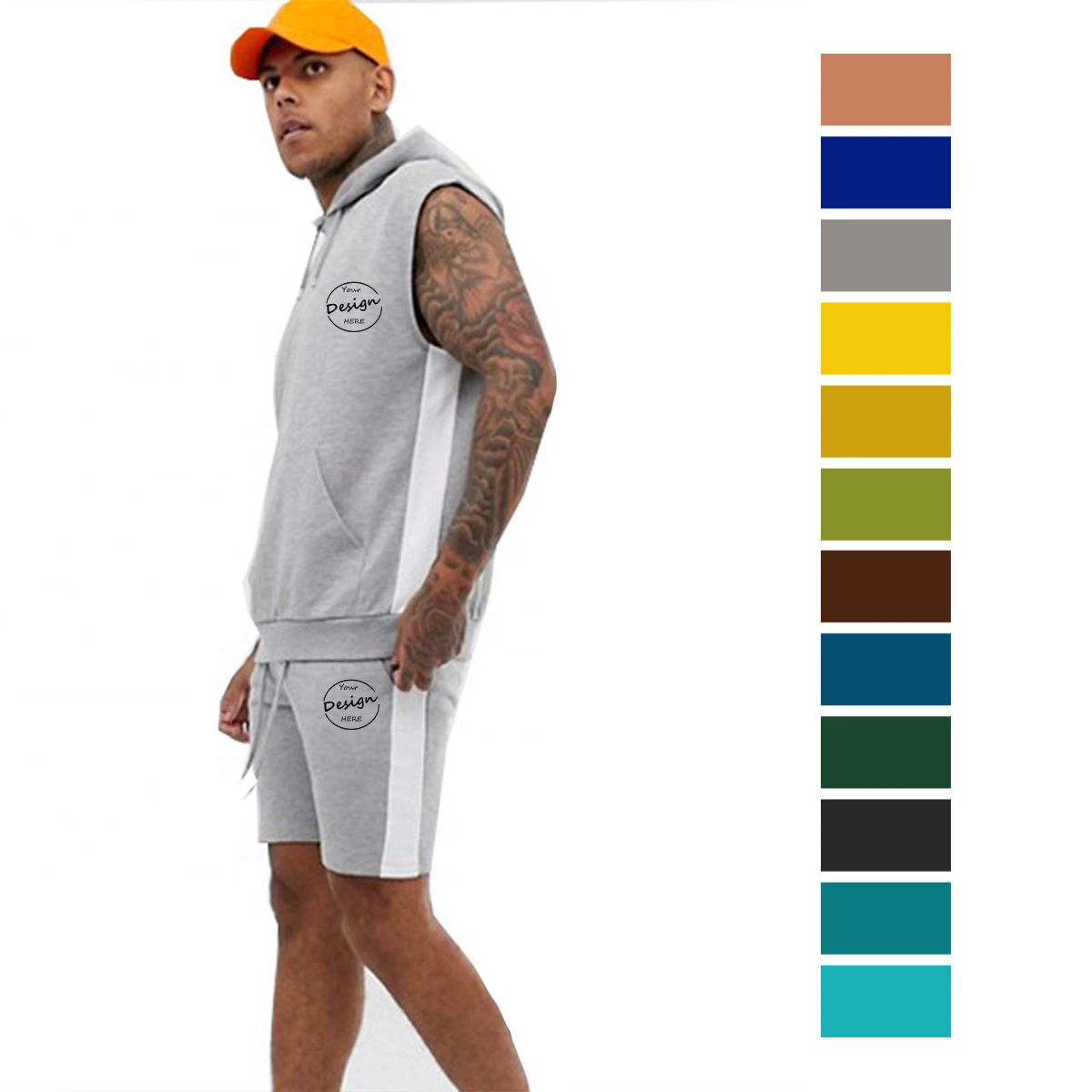 OEM Top-Qualität Soft Cotton Herren Short Set Tank Top Und kurzer Cut &amp; Sew Track Suit für Herren Mit Kapuze