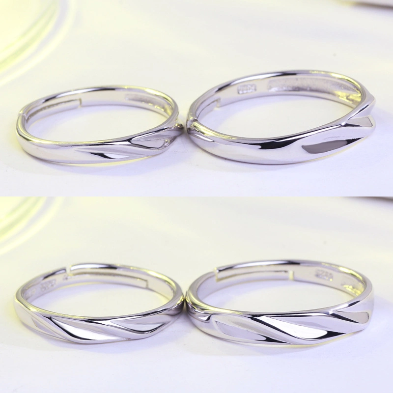 Minimalista ajustable Geometric Water Wave Twisted Shape Amor romántico interrelacionado Pareja de anillos de boda conjunto de joyas