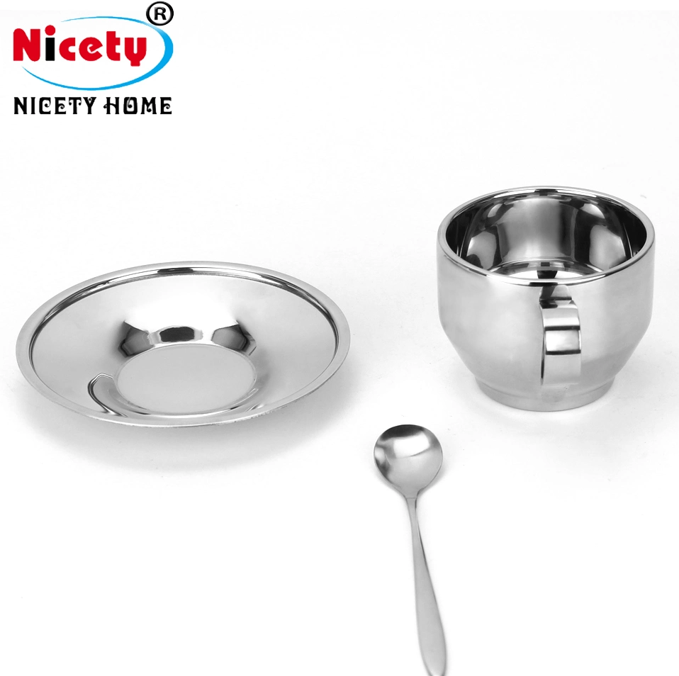 Anti-Scald Handle Spoon Plate Milk Tea Mug Stainless Steel Cappuccino Coffee Cup