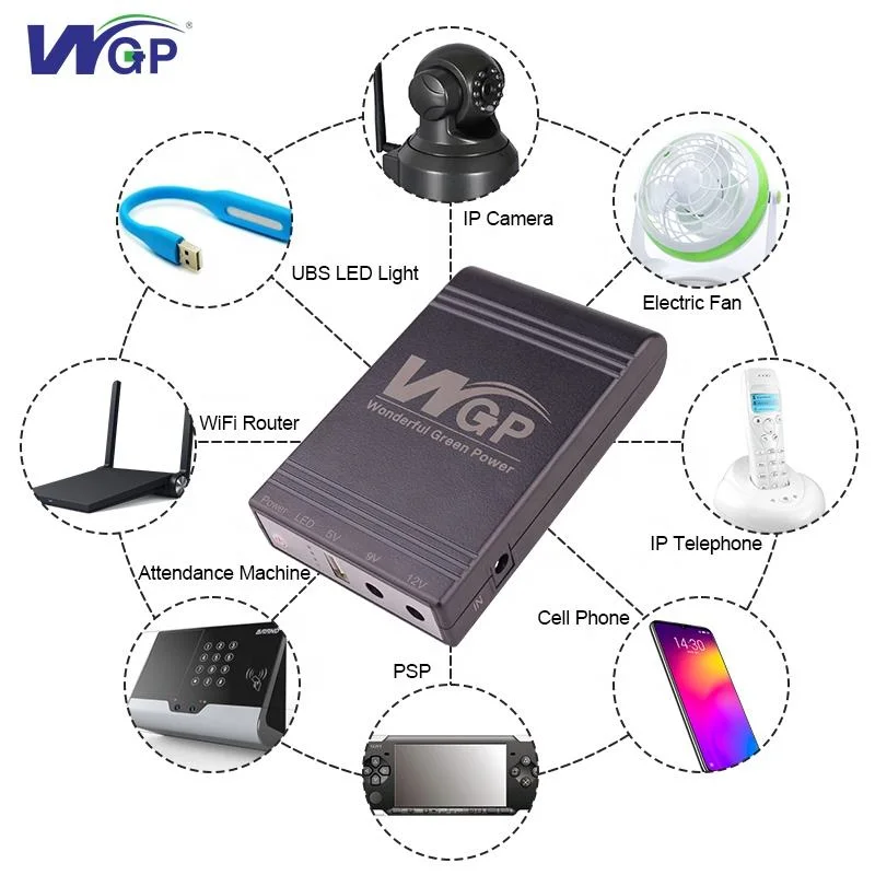 Wgp Keep Wi-Fi Power on 5V 9V 12V DC Rechargeable Battery Backup 10000mAh UPS for WiFi Router