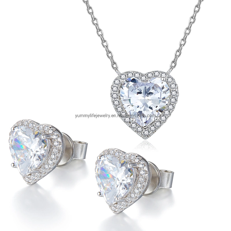 Wedding Jewelry Set Earrings and Necklace CZ Zircon Heart Necklace Earrings