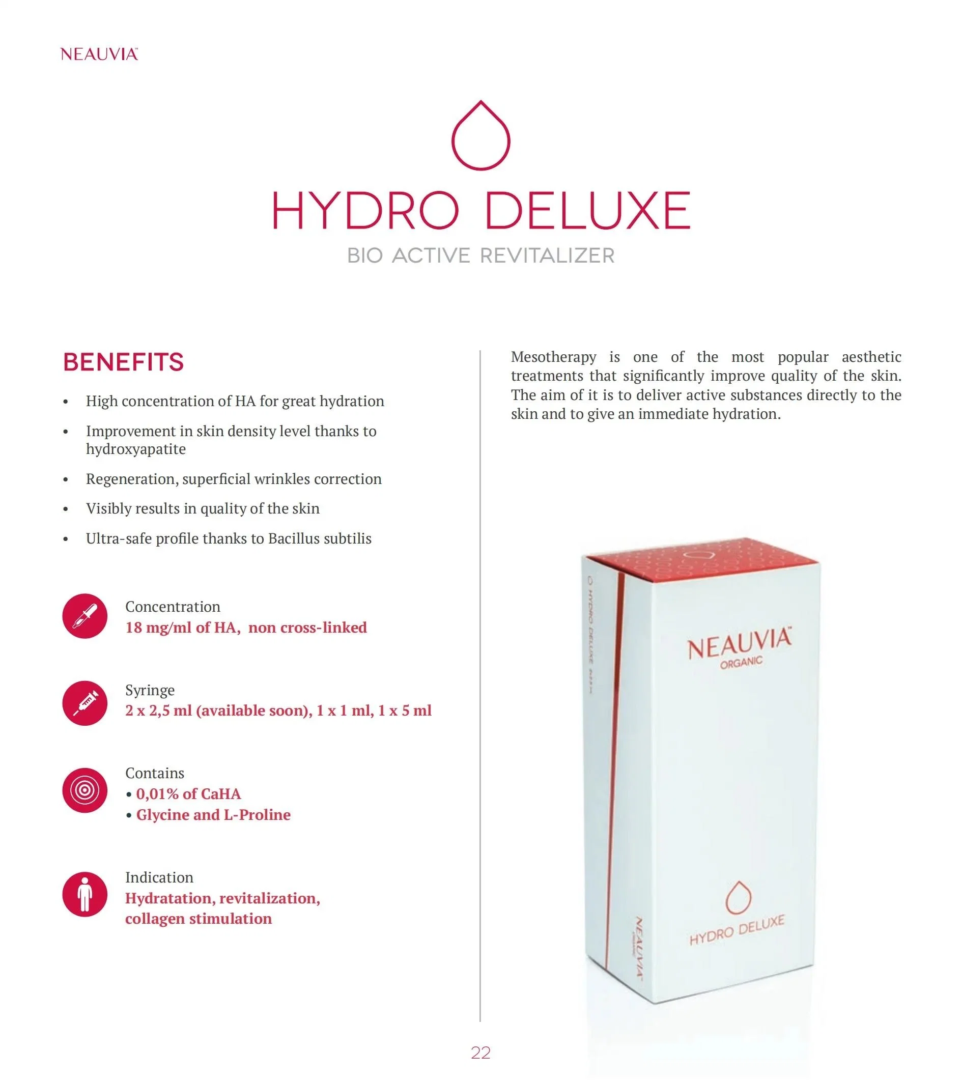2023 Italy Neauvia Organic Skin Boosters Hydra Neauvia Hydro Deluxe (2*2.5ml) Beauty Treatment to Dramatically
