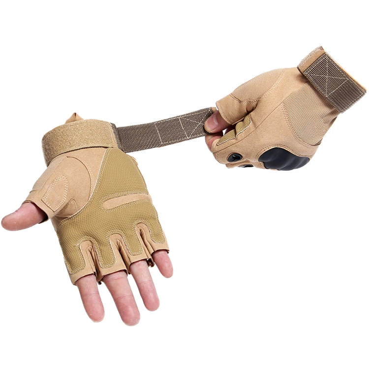 Half-Finger Hard Protective Knuckle Shock Resistant Fingerless Hunting Tactical Leather Motorcycle Gloves