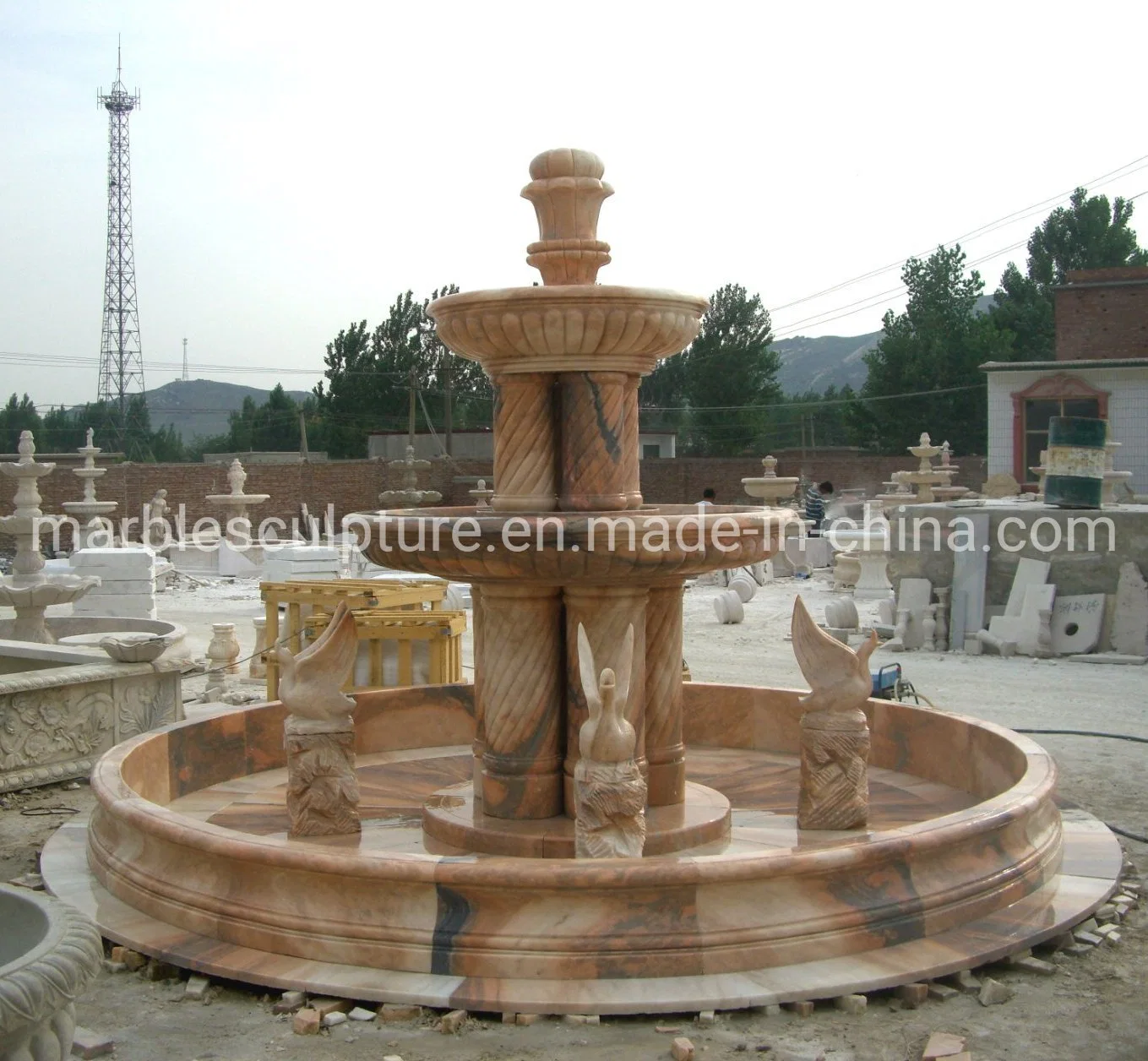 Exquisite Style Hand Carved Outdoor Stone Marble Water Fountain (SYF-025)