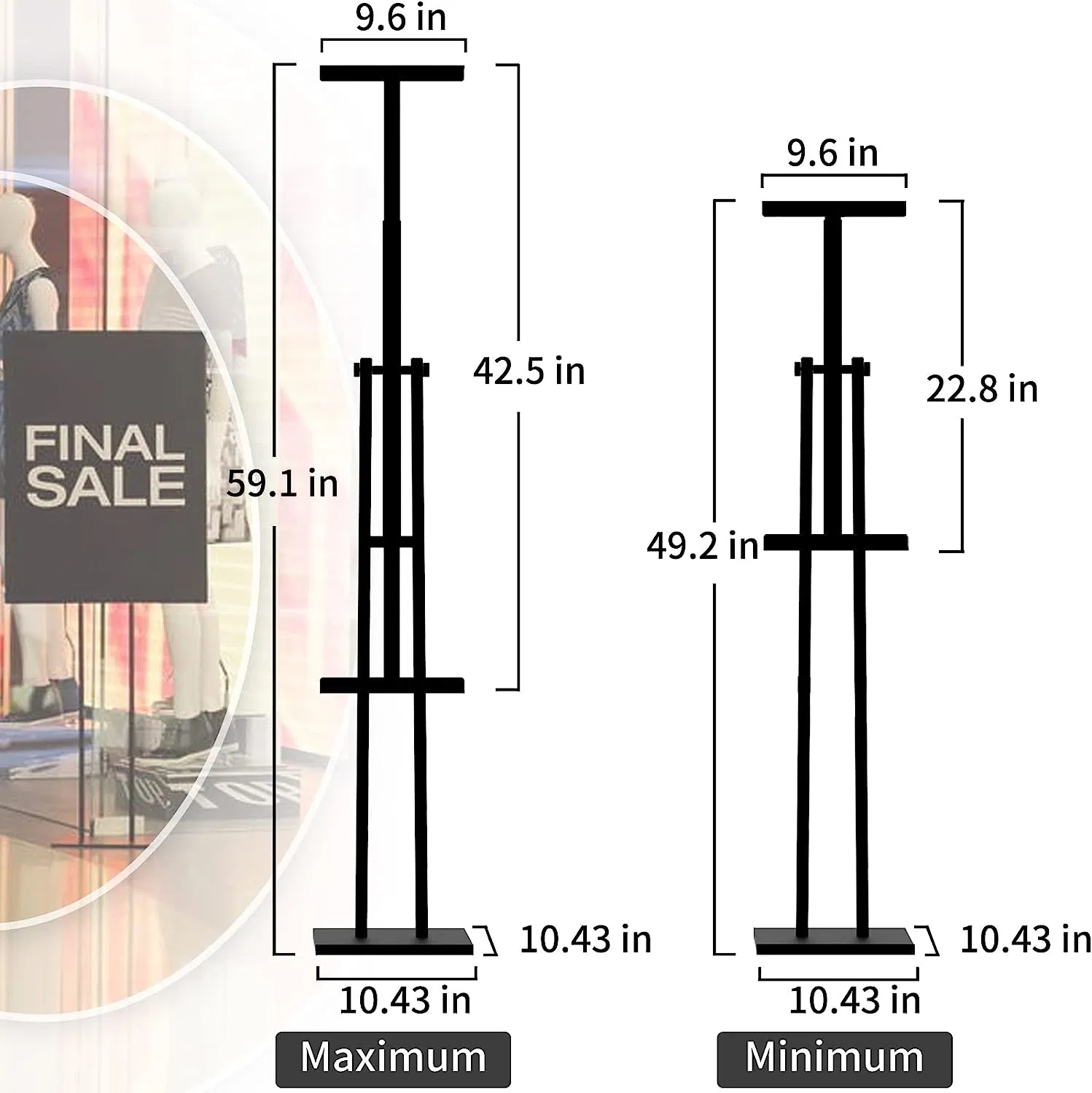 Serviço Pesado Suporte de pôster com tapete Non-Slip Base, pedestal ajustável suporte de sinal de até 78 polegadas, Duplo Piso lateral do suporte de banner para administração e visor de Espuma