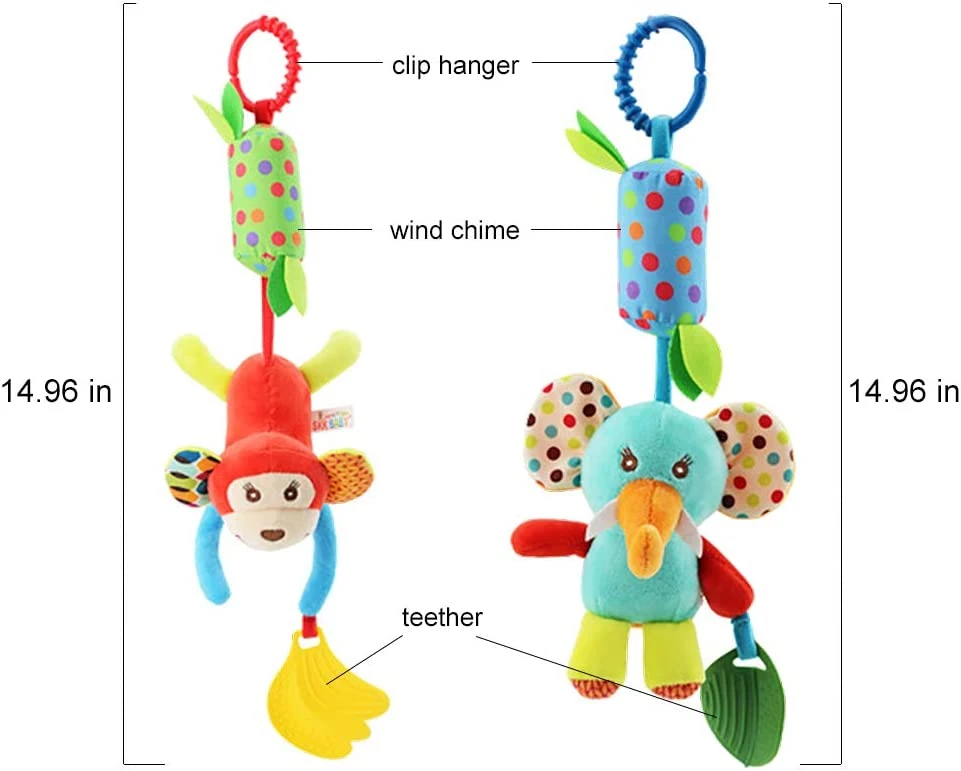 Baby Hanging Rattles Toys Colorful Animal Bell Soft Baby Sensory Rattles Toys with Teether for Babies Boys and Girls