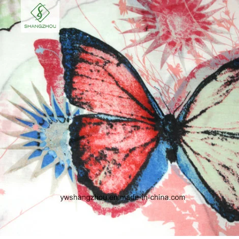 Fashion Lady Scarf with Butterfly Flower Printed Satin Shawl