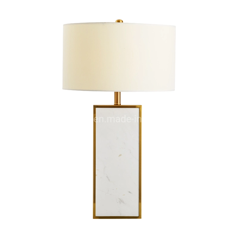 Lado Luxurygolden y mármol blanco Lámpara de mesa con un paño Lampshade para hotel, Salón, Dormitorio Zf-Cl-015