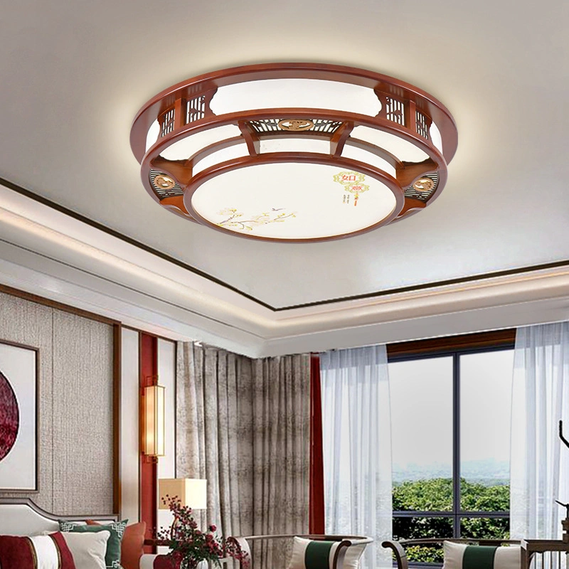 Rectangular Round Wooden LED Ceiling Lamp for Home Hotel Hall