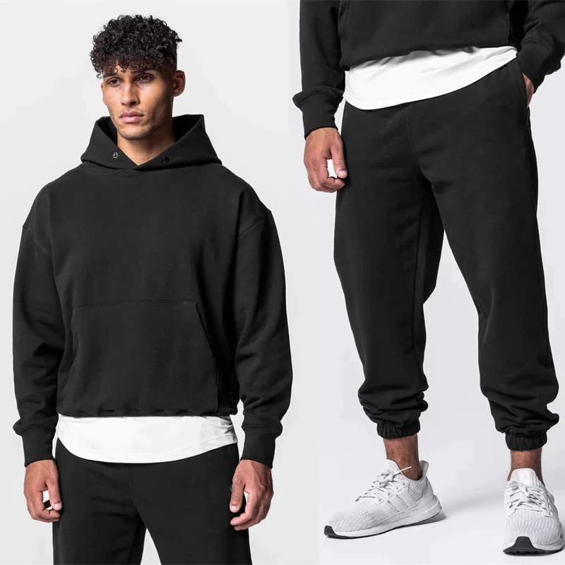 Wholesale/Supplier 2PCS High quality/High cost performance Hooded Gym Sweatshirt + Jogger Pants with Zipper Pocket, Custom Casual Sports Fitness Hoodie Sweatsuit for Men Athletic Jogger Set