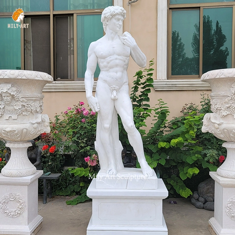 Outdoor Hand Carved Stone Famous Nude Man Statue White Marble David Sculpture