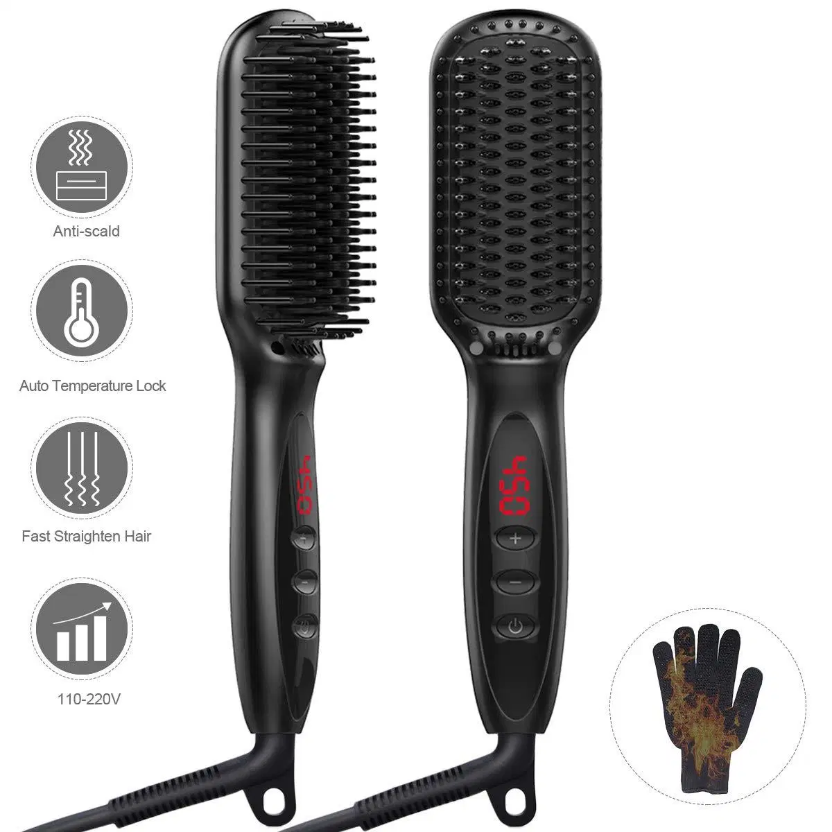 Multi Functional 3 in 1 Temp Control Hair Beard for Women Men Versatile LCD Display Electric Straightener Brush Comb