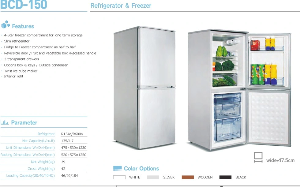 135L Double Door Fridge Top Fridge Bottom Freezer