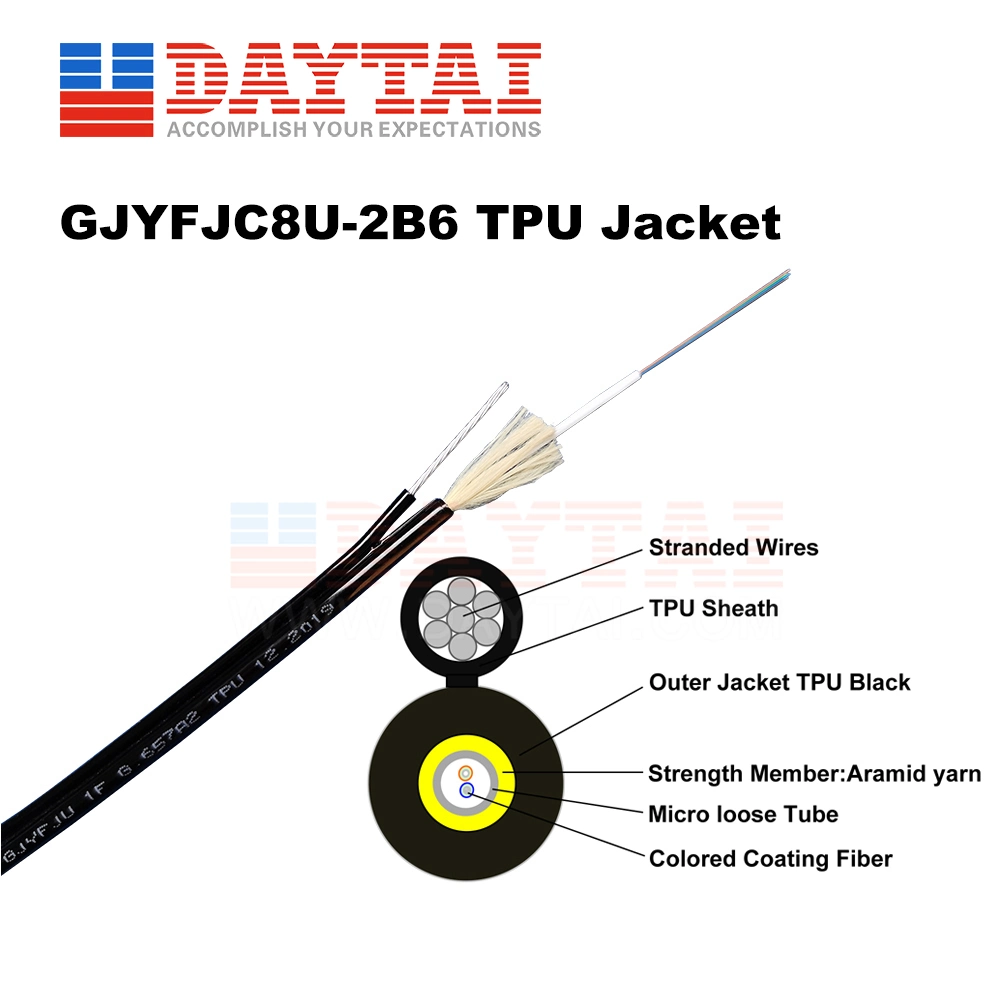 Fuerte tensión de 2 núcleos de TPU Cable de fibra óptica Cable Gjyfju 1310/1550nm