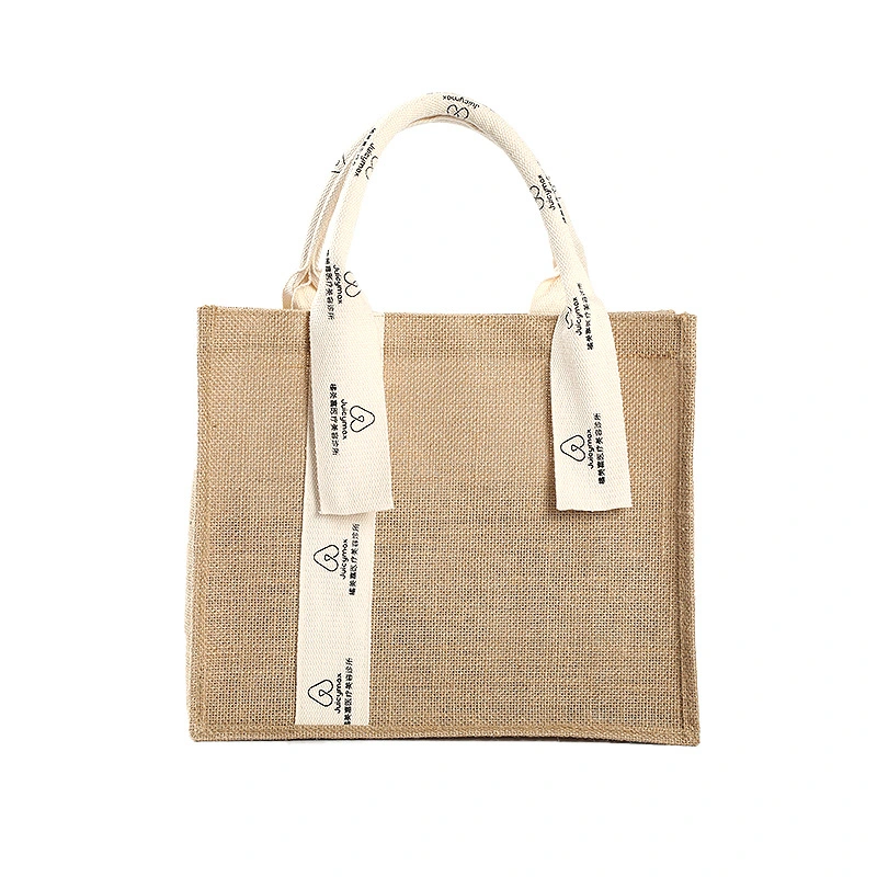 Fashion Shopping Handbag Wholesale/Supplier Art DIY Flax Sack Printing Logo Jute Bag with Ribbon