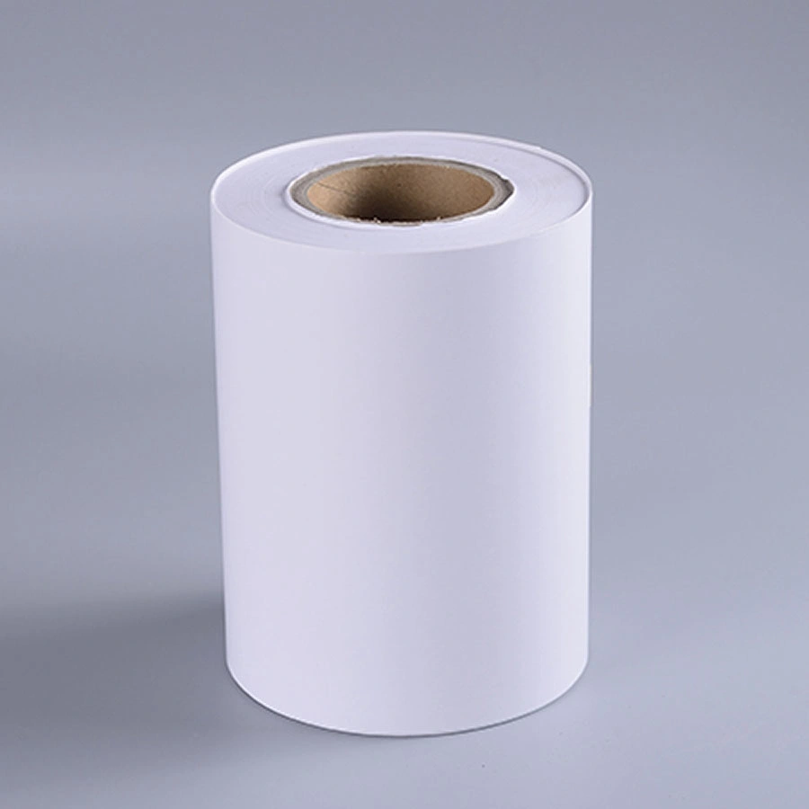 Matériau d'étiquette thermique directe auto-adhésive en rouleau géant pour étiquette d'expédition logistique - Papier thermique de 70 g / Colle chaude de 16 g / Glassine blanc de 58 g - 1,55 m et 1,09 m.