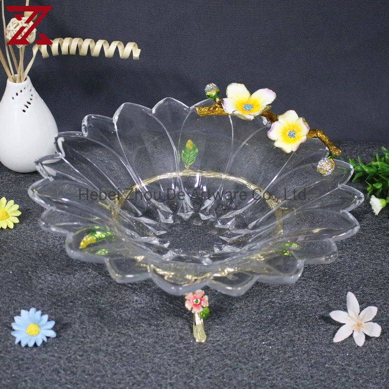 New Design Flower Shaped Transparent Glass Fruits Plate Glass Fruit Bowl Food Dishes Dessert Plate