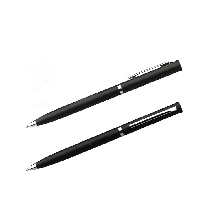 Promotional Black Slim Twist Metal Ballpoint Pen with Writing Blue or Black Refill Custom Logo for Hotel Office