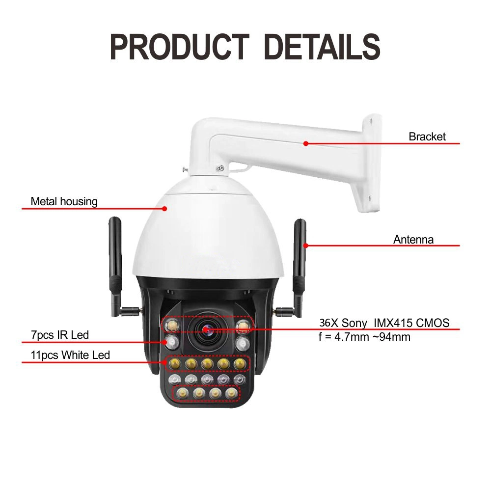 300m IR 4G 36X 4K 8MP Humanoid Recognition Mobile Detection Security IP PTZ Dome Camera