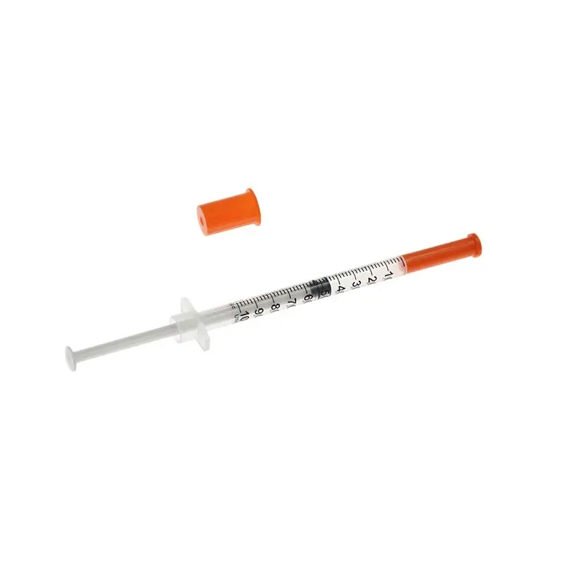 Equipo de hospital desechable médico estéril jeringa de insulina de color 1,0ml con Gorra naranja