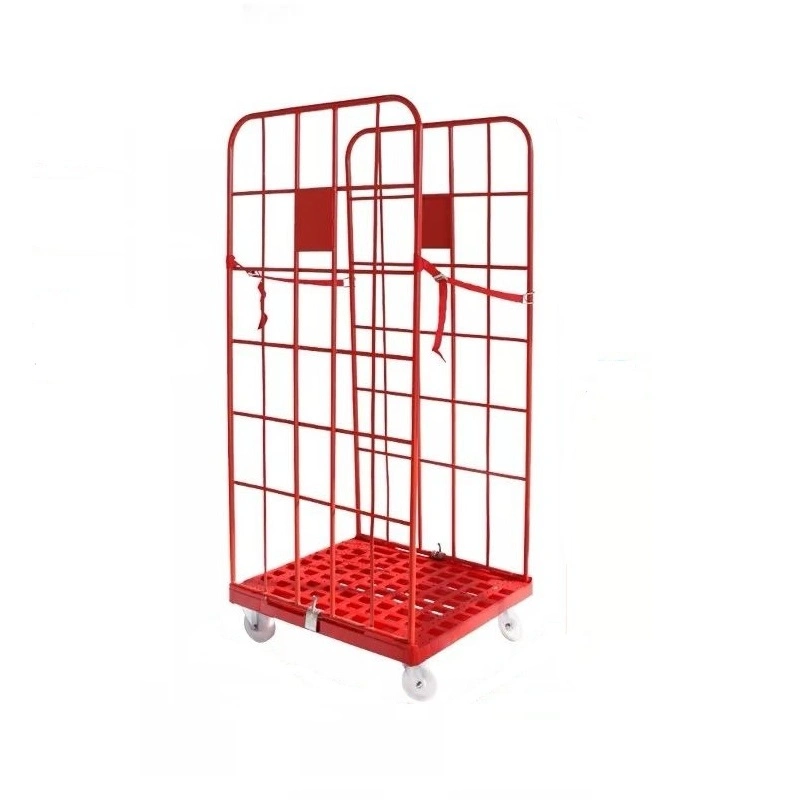 4 Side Roll Container Trolley Cage with Plastic Base and Shelves